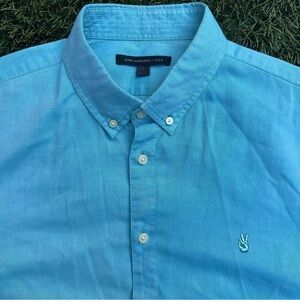 John Varvatos Peace Sign Solid Button Down Oxford Slim Fit Sports Shirt L